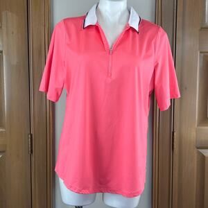 Jofit Women’s Coral 1/4 Zip Golf Polo with White Trimmed Collar Size XL